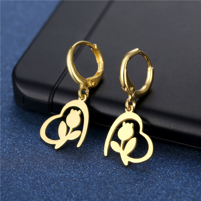 Gold Color Love Pendant Drop Earrings for Women Men Goth Stainless Steel Small Piercing Huggies Earring Jewelry Gifts