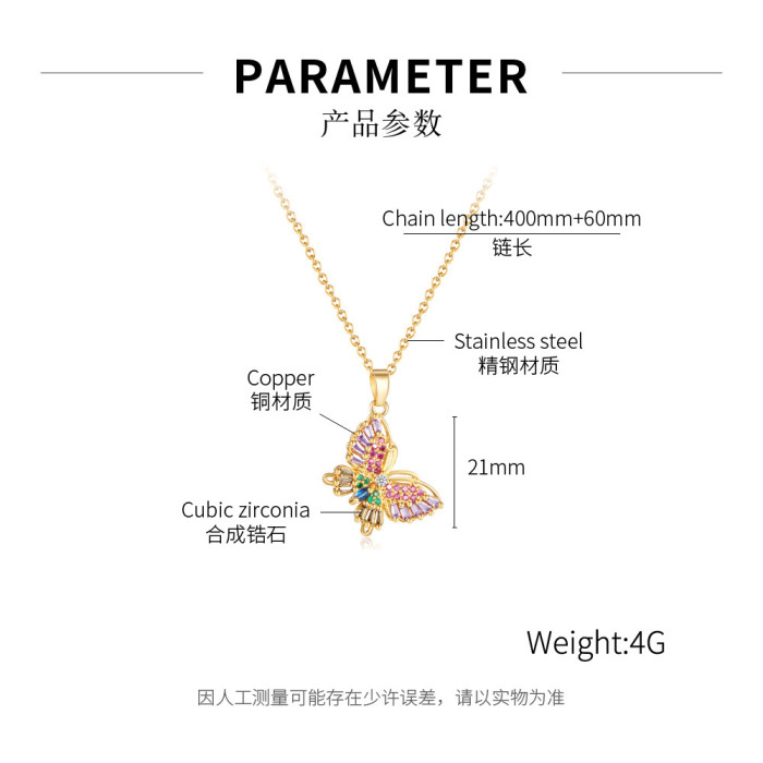 Butterfly Stainless Steel Pendant Necklace for Women Jewelry Necklaces Zirconia Luxury Choker