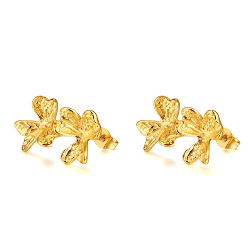 Free Vintage Gold Color Stainless Steel Flower Metal Stud Earrings for Women Individual Stylish Trendy Jewelry