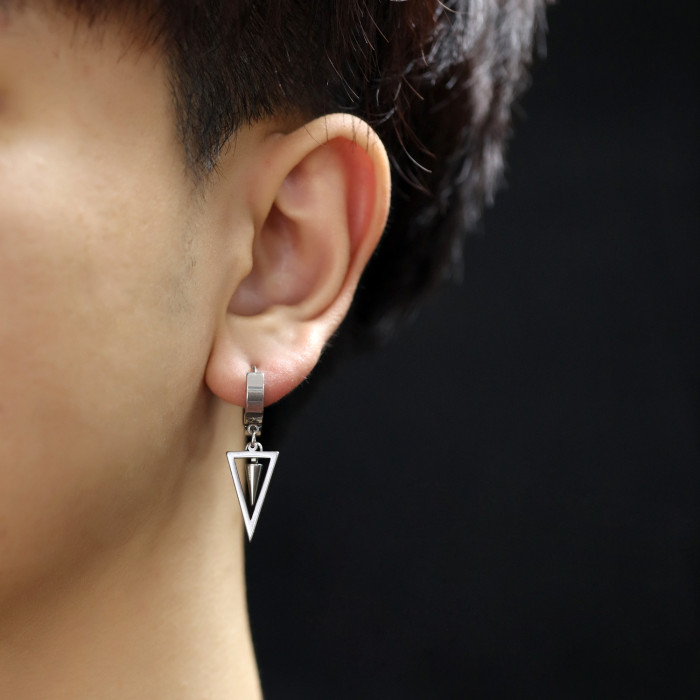 Hip Hop Punk Taper Stainless Steel Earring Trendy Simple Geometric Pierced Stud Ear Jewelry Party Gifts For Women Men