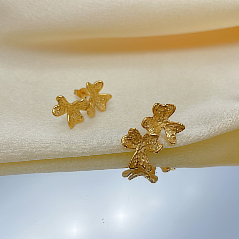 Free Vintage Gold Color Stainless Steel Flower Metal Stud Earrings for Women Individual Stylish Trendy Jewelry