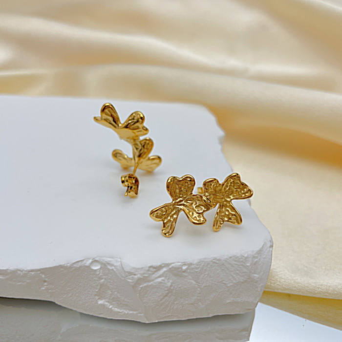 Free Vintage Gold Color Stainless Steel Flower Metal Stud Earrings for Women Individual Stylish Trendy Jewelry