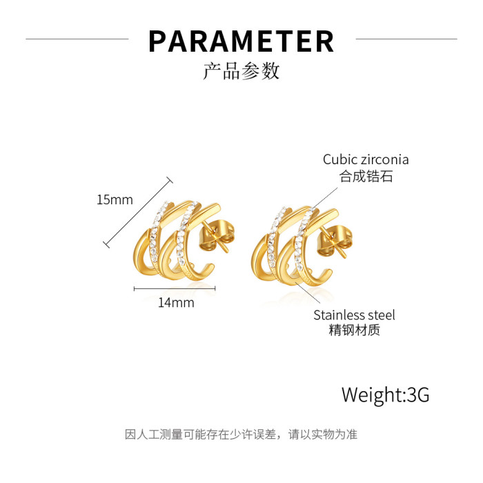 Fashion Gold Color Stainless Steel Thick Stud Huggie Earring for Women Chic Irregular Geometric Ear Jewelry Gifts