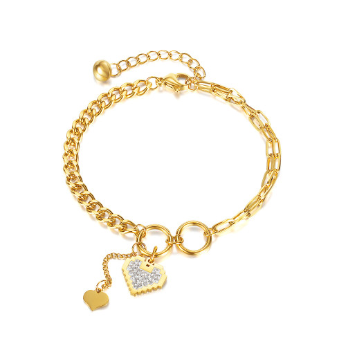 Statement Heart Pendant Bracelet Stainless Steel Gold Color Jewelry Fashion Metal Texture Bracelet Accessories