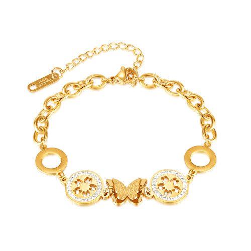 316L Stainless Steel Butterfly Charm Bracelet for Women Fashion Girls Gold Color Zircon Wrist Jewelry Party Wedding Gift