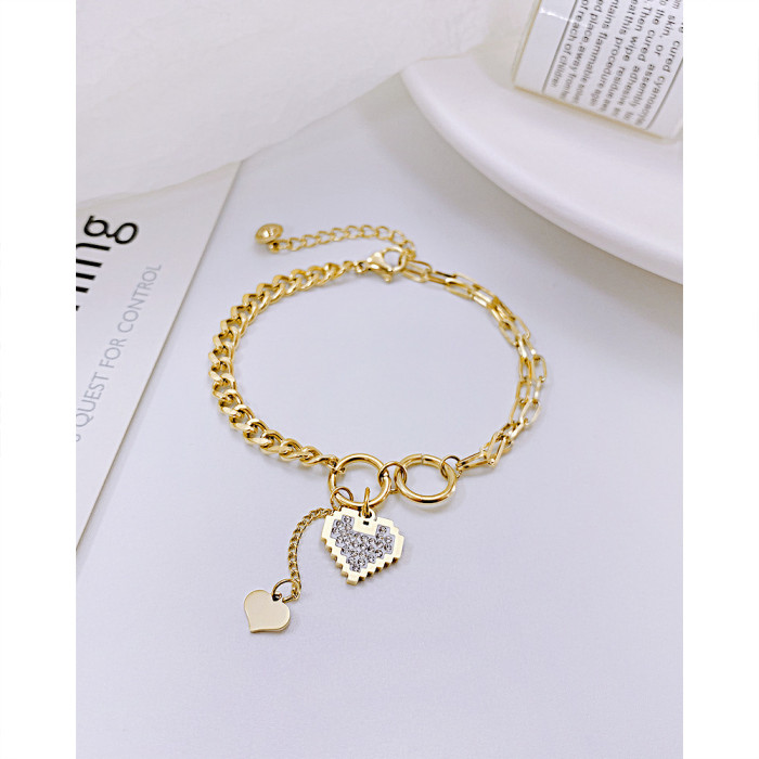 Statement Heart Pendant Bracelet Stainless Steel Gold Color Jewelry Fashion Metal Texture Bracelet Accessories