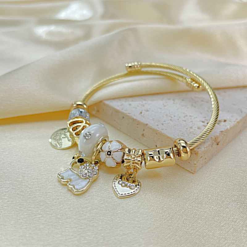 Stainless Steel Bracelets Cartoon Baby Elephant  Pendant Chain Fashion Bracelet For Women Jewelry