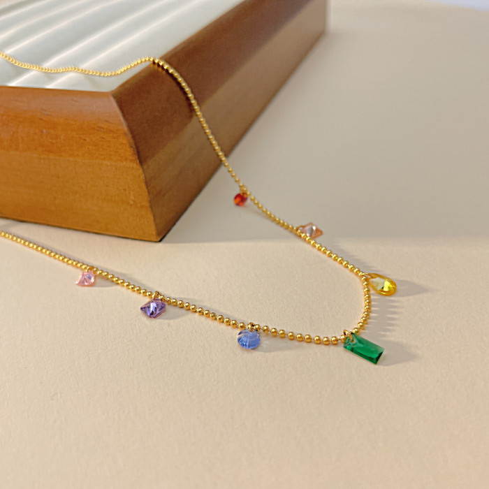 Bohemian Handmade Rainbow Beads Personality Multilayer Satellite Stainless Steel Necklace Ladies Fashion Jewelry