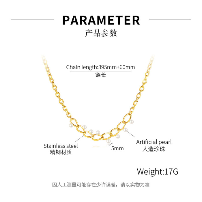 Pearl Necklaces for Women Gold Plated Stainless Steel Chain Necklaces Minimalist Dainty Collar Choker
