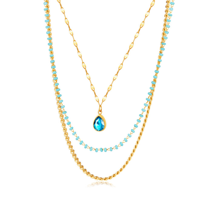 316L Stainless Steel Boho l Tassel Choker Necklace Gold Double Layer Waterproof Jewelry For Ins Summer