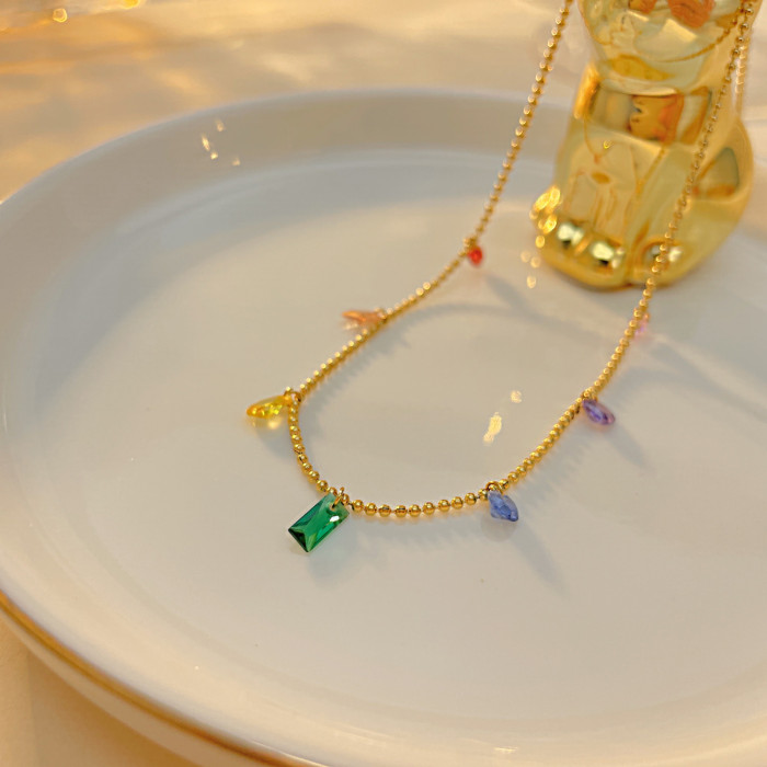 Bohemian Handmade Rainbow Beads Personality Multilayer Satellite Stainless Steel Necklace Ladies Fashion Jewelry