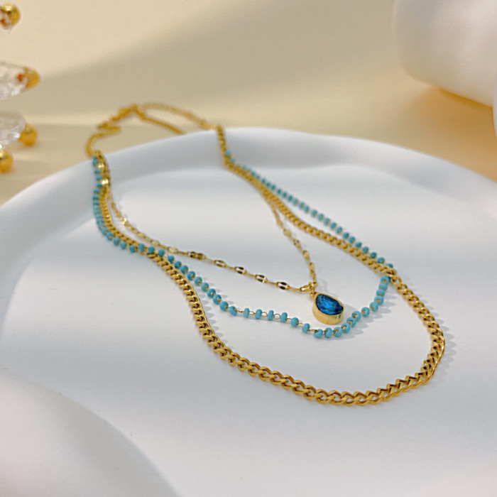 316L Stainless Steel Boho l Tassel Choker Necklace Gold Double Layer Waterproof Jewelry For Ins Summer
