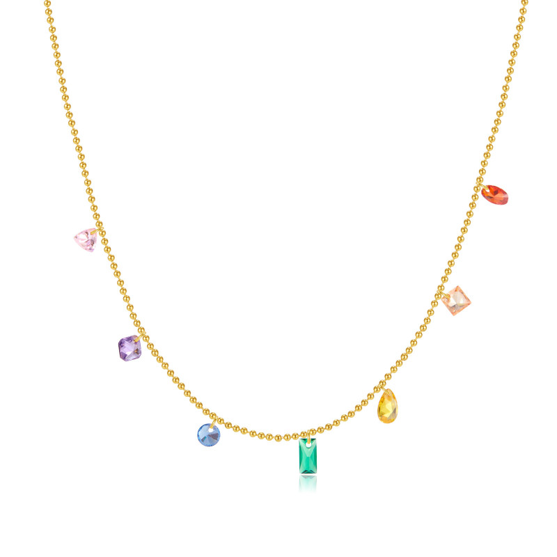 Bohemian Handmade Rainbow Beads Personality Multilayer Satellite Stainless Steel Necklace Ladies Fashion Jewelry