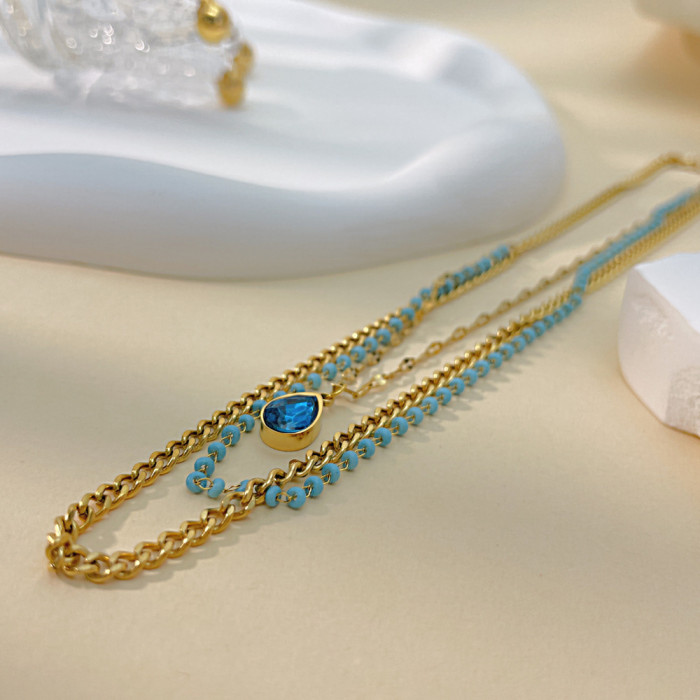316L Stainless Steel Boho l Tassel Choker Necklace Gold Double Layer Waterproof Jewelry For Ins Summer