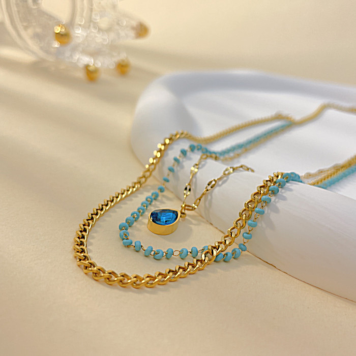 316L Stainless Steel Boho l Tassel Choker Necklace Gold Double Layer Waterproof Jewelry For Ins Summer