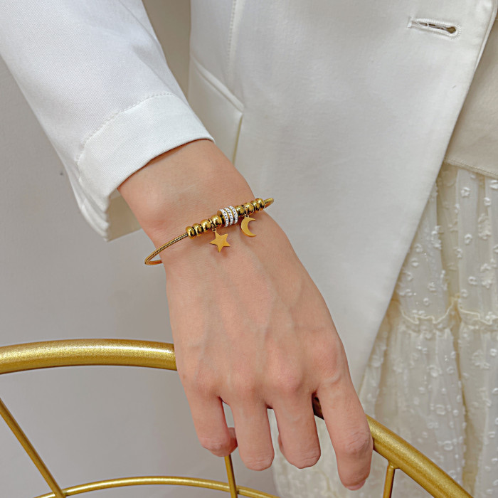 Stainless Steel Bracelets Kpop Moon Star Pendant Fashion Charms Bracelet For Women Jewelry Wedding Trendy Fine Friends Gifts