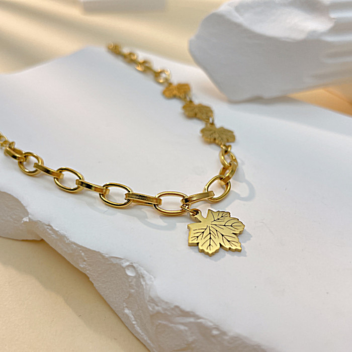 Stainless Steel Bracelets Amulet Maple Leaf Fashion Double Chain Hip Hop Kpop Goth Party Bracelet For Women Jewelry Friend Gifts