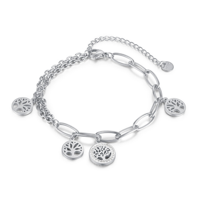 Charm Bracelet Stainless Steel Tree of Life Bracelets Female DIY Jewelry Heart Cross Butterfly Key Bracelet for Women