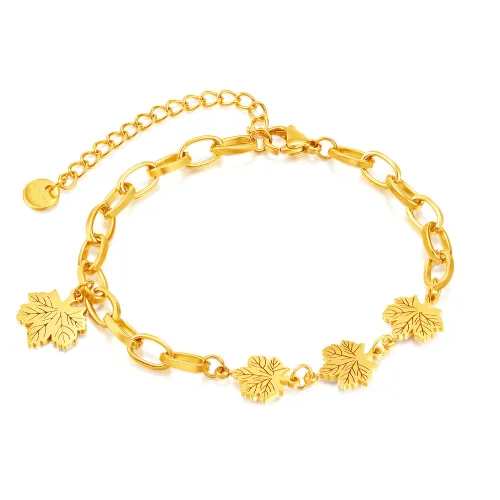 Stainless Steel Bracelets Amulet Maple Leaf Fashion Double Chain Hip Hop Kpop Goth Party Bracelet For Women Jewelry Friend Gifts