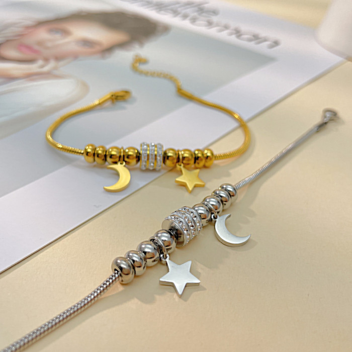 Stainless Steel Bracelets Kpop Moon Star Pendant Fashion Charms Bracelet For Women Jewelry Wedding Trendy Fine Friends Gifts