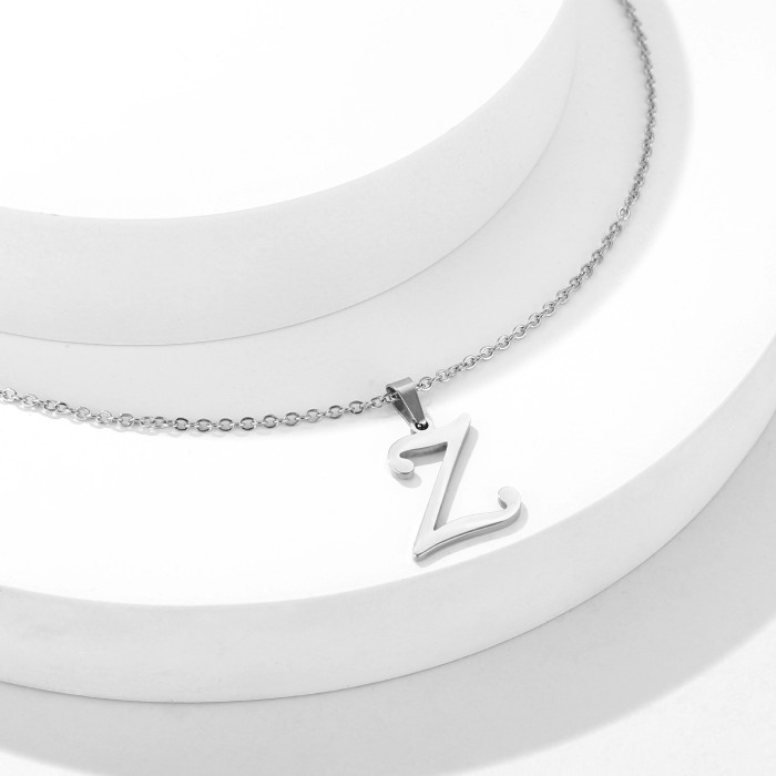 Classic Stainless Steel 26 Initial Alphabet Large Letter Pendant Necklace Women Men Hip Hop Jewelry