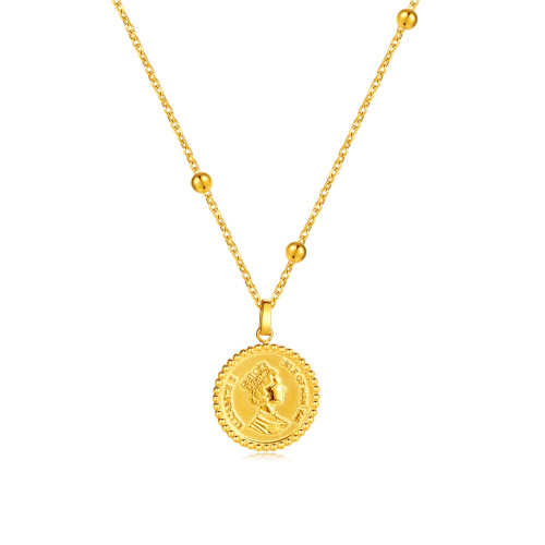 Vinatge Stainless Steel Queen Elizabeth Pendant Necklace Gold Color Round Coin Necklaces Party Gift