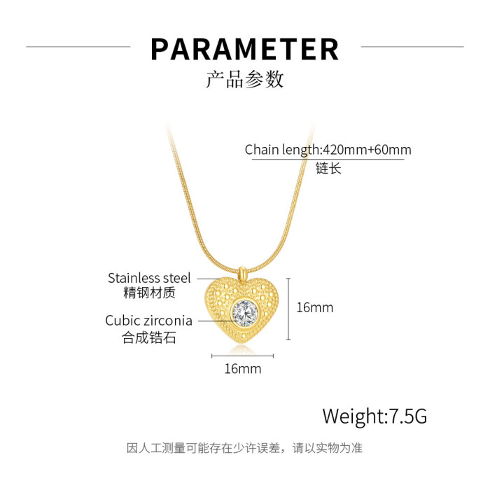 316L Stainless Steel Gold Color Heart Pendant Necklace for Women New Trend Girls Clavicle Chain Jewelry