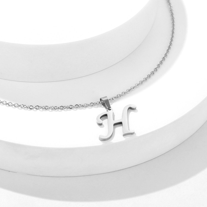 Classic Stainless Steel 26 Initial Alphabet Large Letter Pendant Necklace Women Men Hip Hop Jewelry