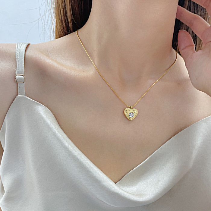 316L Stainless Steel Gold Color Heart Pendant Necklace For Women New Trend Girls Clavicle Chain Jewelry