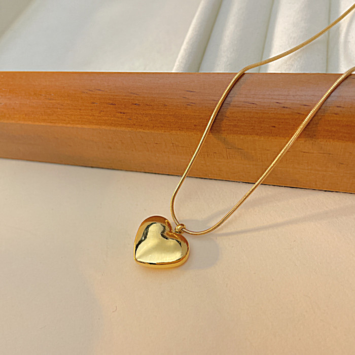 316L Stainless Steel Gold Color Heart Pendant Necklace for Women New Trend Girls Clavicle Chain Jewelry