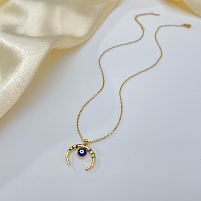 Stainless Steel Evil Turkish Eye Pendant Necklaces for Women Fashion AAA Cubic Zirconia Wedding Jewelry Gift