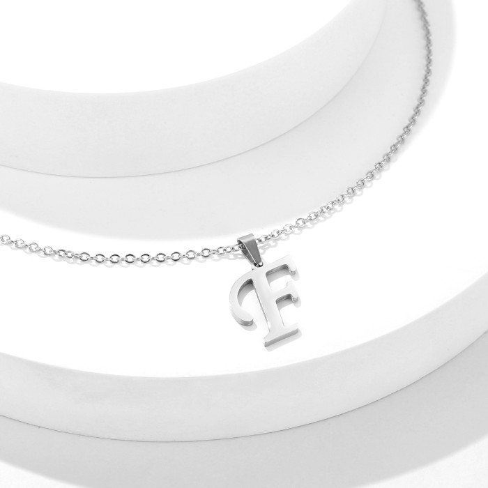 Classic Stainless Steel 26 Initial Alphabet Large Letter Pendant Necklace Women Men Hip Hop Jewelry
