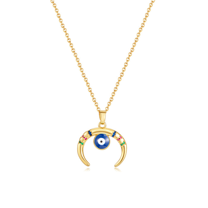 Stainless Steel Evil Turkish Eye Pendant Necklaces for Women Fashion AAA Cubic Zirconia Wedding Jewelry Gift