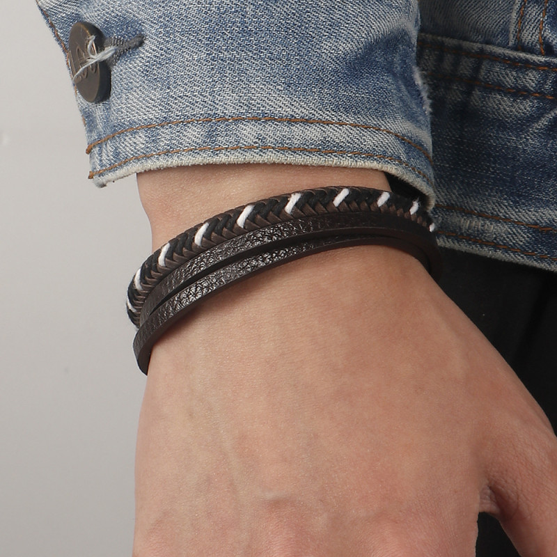 Men Classice Multilayer Leather Bracelet Magnetic-clasp Cowhide Braided Multi Layer Wrap Bangles Pulsera Hombre