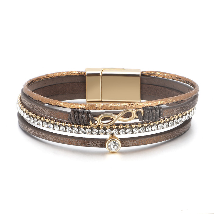 Vintage Infinity Beads Charm Bracelet Men Punk Multi-layer Leather Bracelets Luxury Jewelry Gifts