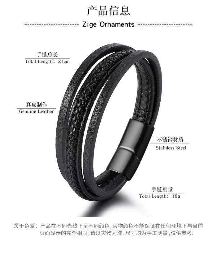 Punk Men Leather Bracelet Black Stainless Steel Magnetic Clasp Braided Woven Bangle Pulseras Lovers' Gift