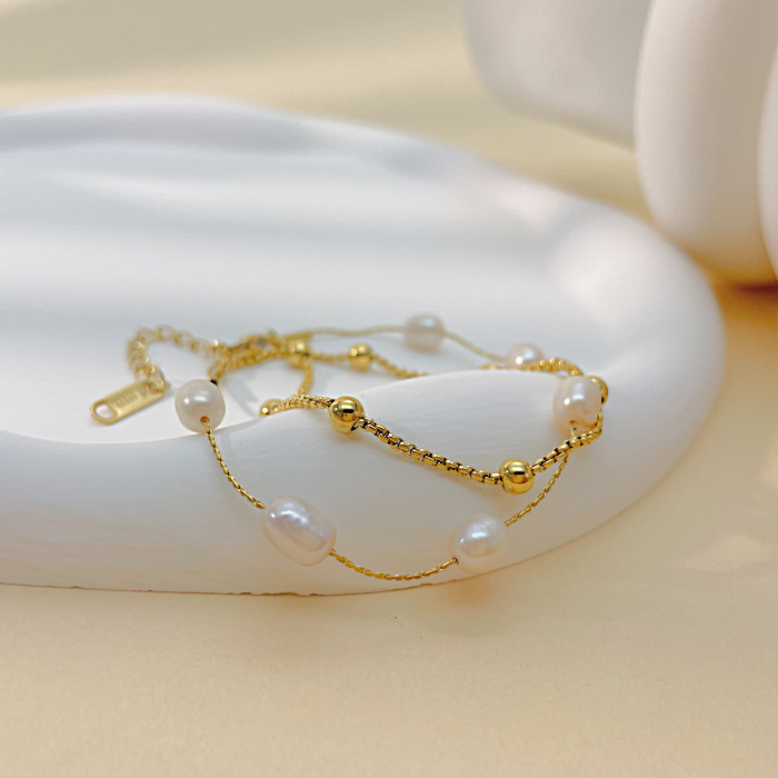 Gold Stainless Steel Freshwater Pearl  Bracelet Jewelry for Women
