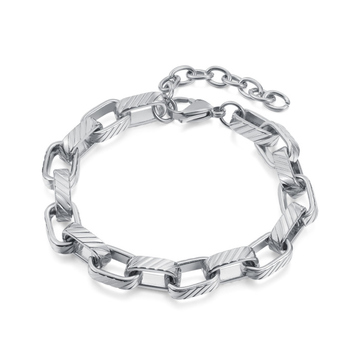 Punk Metal Hip Hop Couple Jewelry Fashion Simple Stainless Steel Bracelet Women Unisex Wrist Jewelry Gift