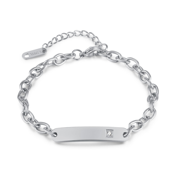 Personalized Custom Stainless Steel ID Bracelet for Women, Engraved Name Date With Adjustable Chain