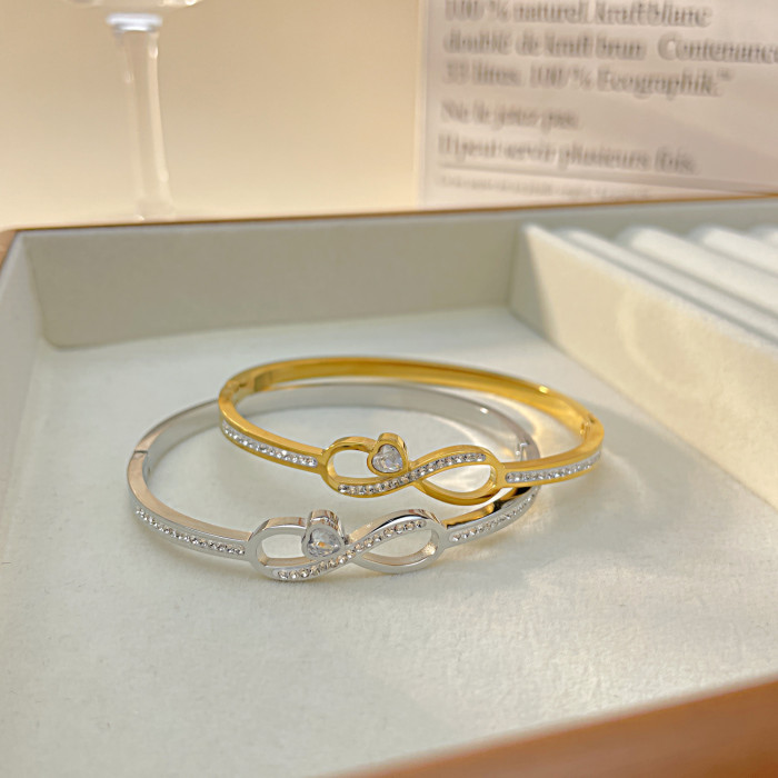 Bracelets for Women Stainless Steel Gold Plated  Zircon Infinity Bracelet Bangle Party Jewelry