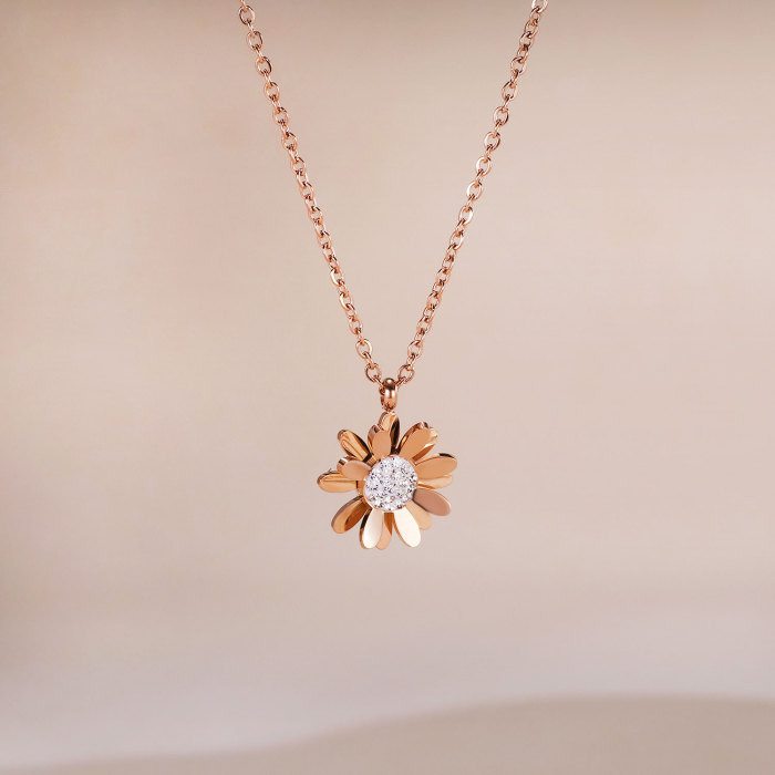 316L Stainless Steel Fashion Upscale Jewelry Vintage Daisy Flowers Charms Chain Choker Necklaces Pendants For Women