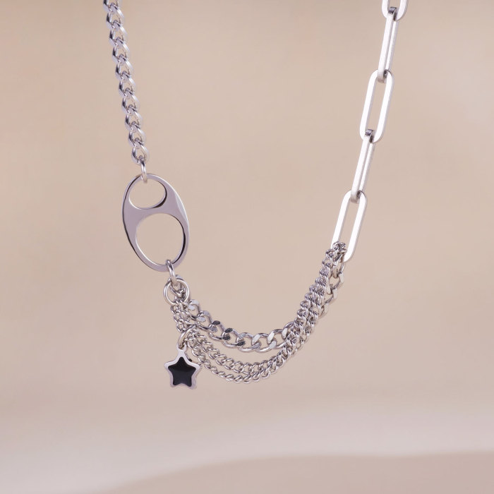 Star Pendant Necklace for Women Silver Color Stainless Steel Beads  Collars Minimalist Jewelry Accessories