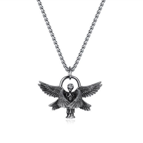 Vintage Angel Wings Cross Necklace For Women Men Trend Punk Feather Guard Pendant Sweater Chain Jewelry