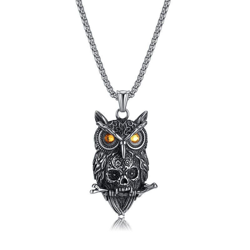 Men Gothic Style High Quality Alloy Owl Pendant Necklace with Stainless Steel Chain Biker Halloween Fashion Jewelry