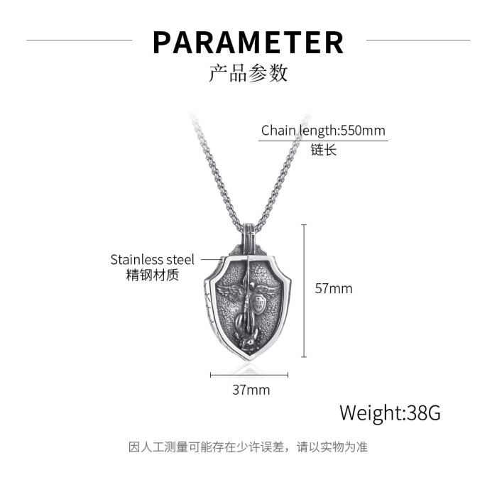 Classic Archangel Saint Michael Warrior Shield Necklace Nordic Mens Stainless Steel Pendant Necklace Amulet Fashion Jewelry