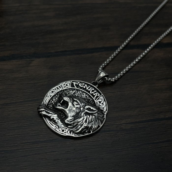Vintage Stainless Steel Viking Odin Werewolf Rune Necklace Nordic Men Amulet Jewellery Pendant Necklace Hip Hop Gift