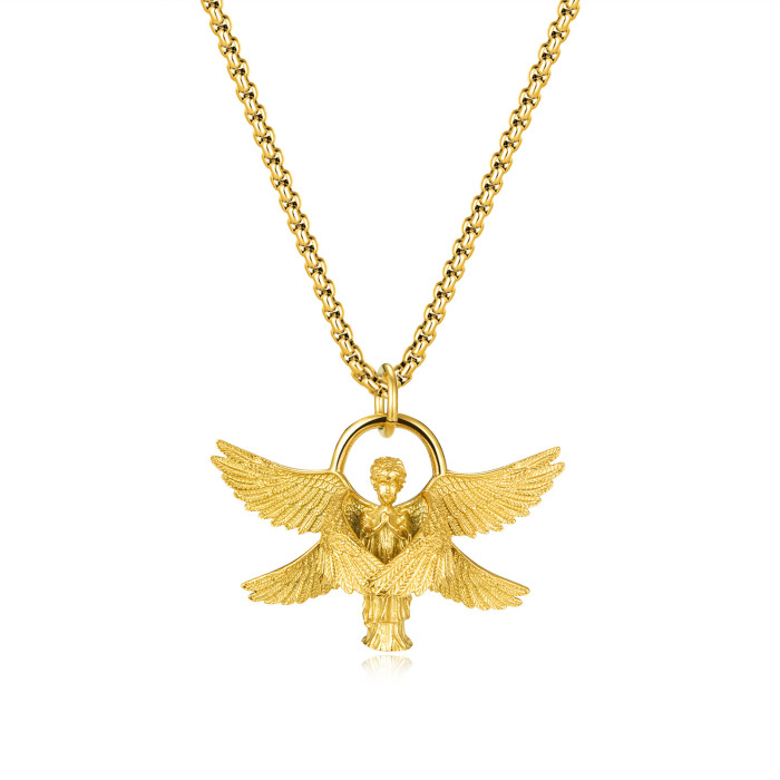 Vintage Angel Wings Cross Necklace For Women Men Trend Punk Feather Guard Pendant Sweater Chain Jewelry
