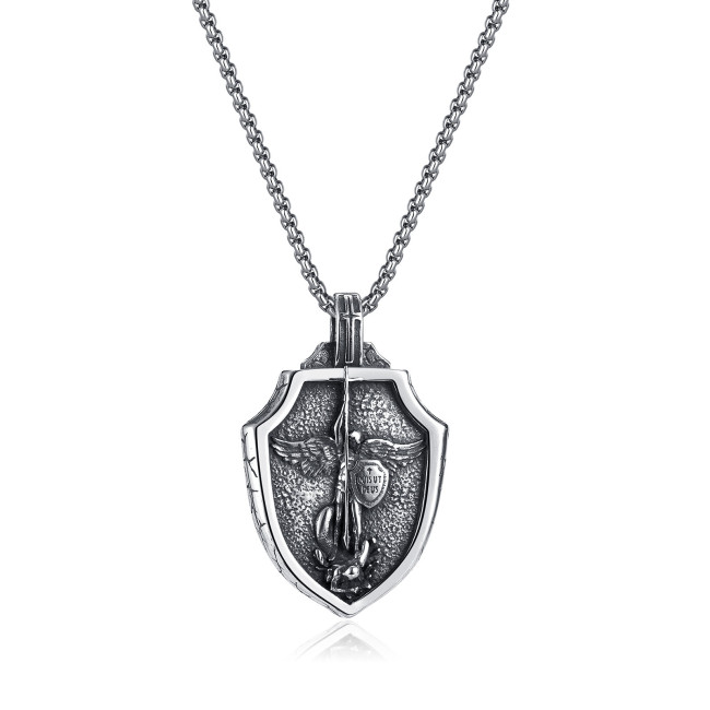 Classic Archangel Saint Michael Warrior Shield Necklace Nordic Mens Stainless Steel Pendant Necklace Amulet Fashion Jewelry