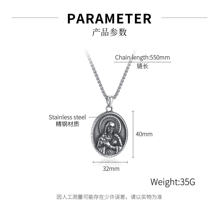 Holy Marraine Collares Para Mujer Stainless Steel Necklace for Women Virgin Mary Choker Religiou Cross Pattern Collier Jewelry