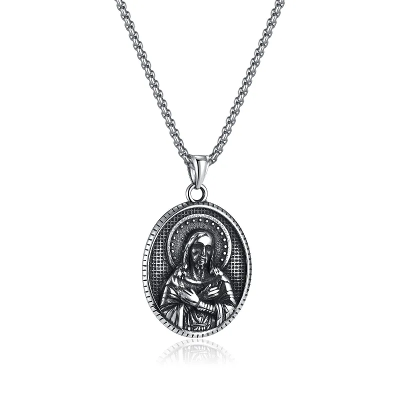 Holy Marraine Collares Para Mujer Stainless Steel Necklace for Women Virgin Mary Choker Religiou Cross Pattern Collier Jewelry